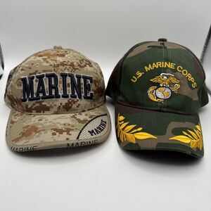 Official Licensed U.S. Marine Hat + Marine Corps Adjustable Ball Caps Lot Of 2